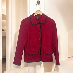 Walkloden Austria Original Women's Med 100% Wool Red Vintage Button Down Jacket